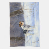 ラッセル・テリアが雪のクリスマスを過ごした キッチンタオル (縦)