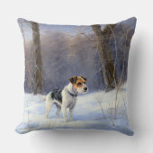 ラッセル・テリアが雪のクリスマスを過ごした クッション (正面)