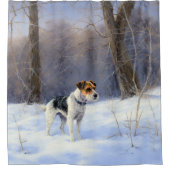 ラッセル・テリアが雪のクリスマスを過ごした シャワーカーテン (正面)