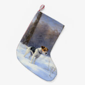 ラッセル・テリアが雪のクリスマスを過ごした スモールクリスマスストッキング (正面 (吊り時))