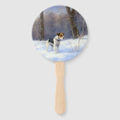 ラッセル・テリアが雪のクリスマスを過ごした ハンドファン (裏面)