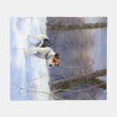 ラッセル・テリアが雪のクリスマスを過ごした フリースブランケット (正面(横))