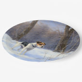 ラッセル・テリアが雪のクリスマスを過ごした ペーパープレート (アングル)