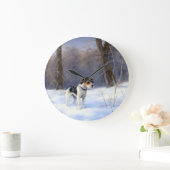 ラッセル・テリアが雪のクリスマスを過ごした ラージ壁時計 (ホーム)