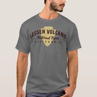 ラッセン火山国立公園アーチ型文字ブラウン Tシャツ