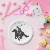 ラッソで馬のランニングを跳ねるカウボーイ ペーパープレート (パーティー)