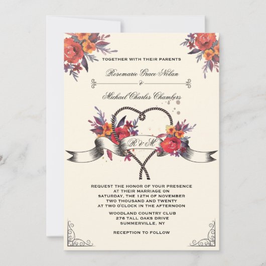 ラッソのまわりにマイハート結婚式招待状 招待状 (正面)