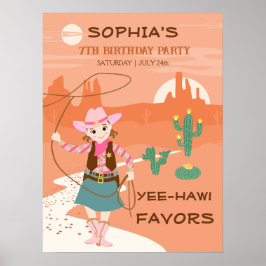 ラッソを持つカウガールとサボテン キッズの誕生日パーティー ポスター