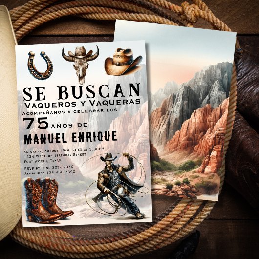 ラッソバケロスペインのウェスタンカウボーイ75誕生日 招待状