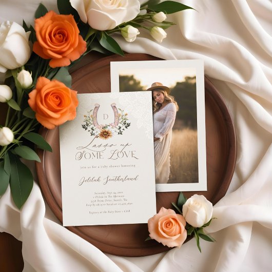 ラッソーいくつかの愛のフローラ西の馬蹄写真 招待状