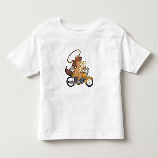 ラッソーとオートバイを操るカウボーイの馬 トドラーTシャツ (正面)