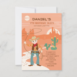 ラッソーとサボテンのあるカウボーイの子供の誕生日パーティー サンキューカード