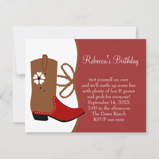 ラッソ女性のカーボーイ誕生日 招待状 (正面)