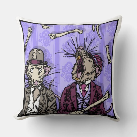 ラットとボーン – ポップ・アートのゴシック悪夢超現実的スクエア クッション (正面)