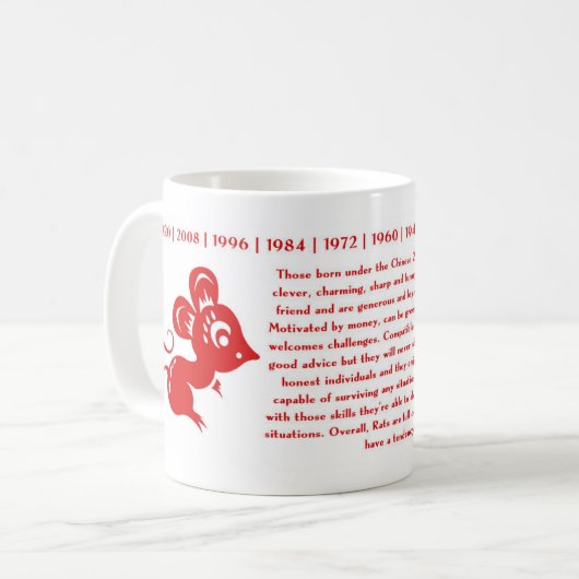 ラットのマグの中国のな(占星術の)十二宮図年 コーヒーマグカップ (正面左)