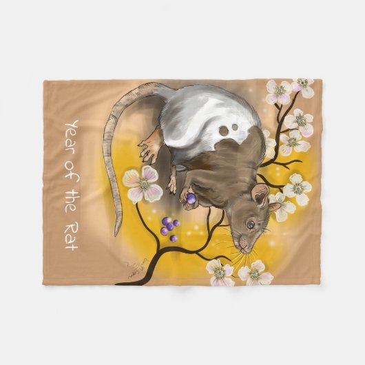 ラットの中国のな(占星術の)十二宮図年 フリースブランケット (正面(横))