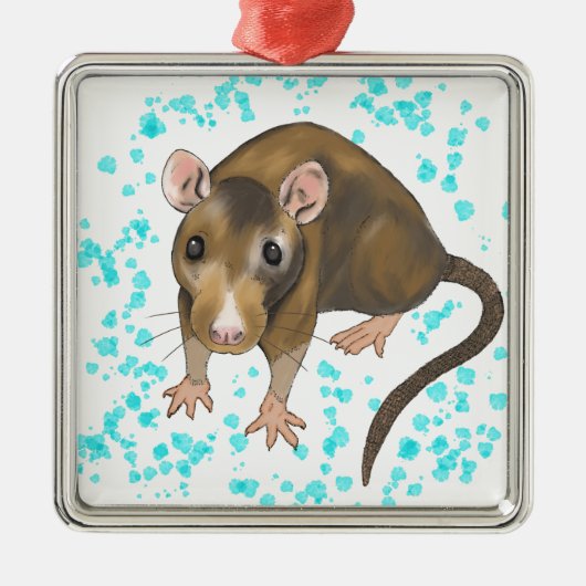 ラットの水彩画 メタルオーナメント (正面)