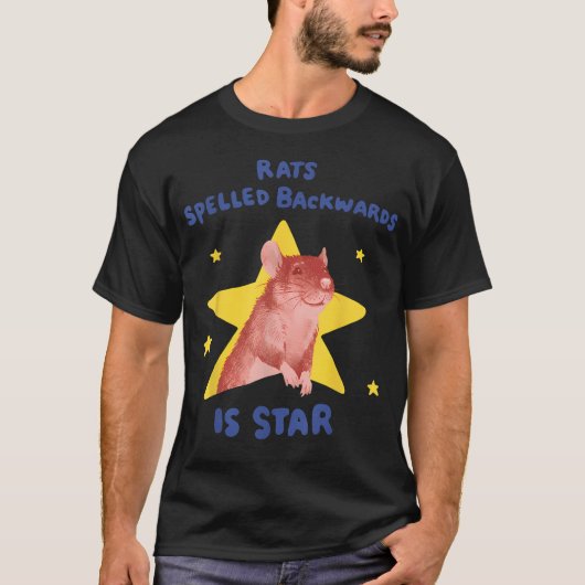 ラットを逆から読むとスターになる 面白いラット駄洒落 Tシャツ (正面)