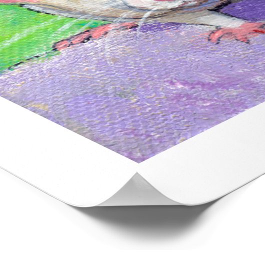 ラットアート可愛いペット絵画おもしろいの白いフレンドリーネズミ ポスター (角)