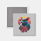 ラットウィズクールサングラスレトロサンセットデザイン マグネット (正面/裏面)