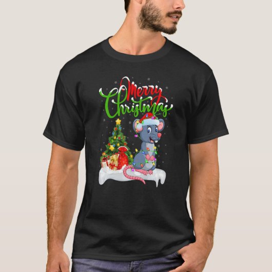 ラットクリスマスデコレーションサンタラットクリスマス Tシャツ (正面)