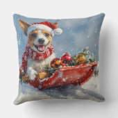 ラットテリアの犬が乗ったそりで雪を降らせて クリスマス クッション (裏面)