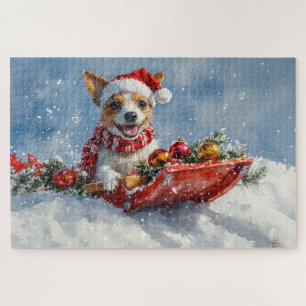 ラットテリアの犬が乗ったそり Let it Snow クリスマス ジグソーパズル