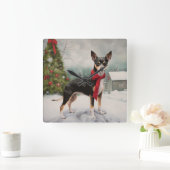 ラットテリアの犬と雪のクリスマス スクエア壁時計 (ホーム)