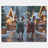 ラットテリアの犬のクリスマス雪の休日 フリースブランケット (正面(横))