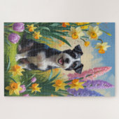 ラットテリアの犬の春の花の絵画 ジグソーパズル (横)