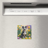 ラットテリアの犬の春の花の絵画 マグネット (インサイチュ (食洗機))