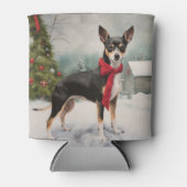 ラットテリアの犬 雪のクリスマス 缶クーラー (正面)
