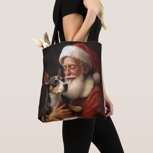 ラットテリアウィズサンタクロースフェスティバルクリスマス トートバッグ (クローズアップ)