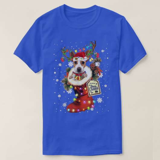 ラットテリアクリスマスブートクリスマスソックス冬の雪 Tシャツ (デザイン正面)
