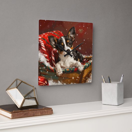 ラットテリアドッグクリスマスフェスティバル スクエア壁時計 (オフィス)