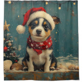 ラットテリアドッグクリスマスヴィンテージビーチ シャワーカーテン (正面)