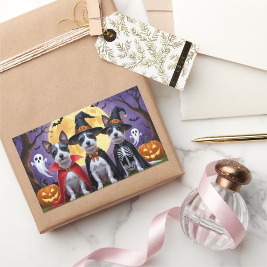 ラットテリアドッグスパンプキンハロウィンおもしろい 長方形シール (ギフト)