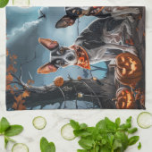 ラットテリアハロウィン不気味 キッチンタオル (折り畳み)