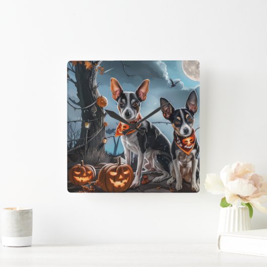 ラットテリアハロウィン不気味 スクエア壁時計 (ホーム)