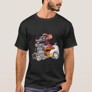 ラットロッドドラッグレーシングオールドスクールカーズラットオントップホット Tシャツ