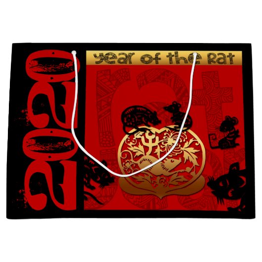 ラット中国のカスタム〔占星術の〕十二宮図ビッデイLGB ラージペーパーバッグ (正面)