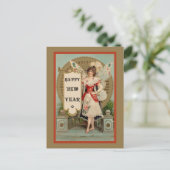 ラッパとバナーを添えた新年のお祝い シーズンポストカード (スタンド正面)