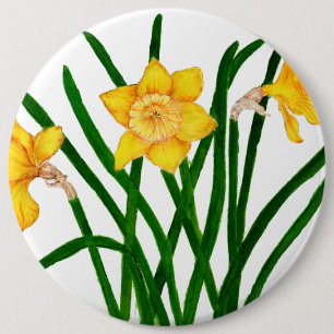 ラッパスイセンによっては水彩画の絵画のアートワークが開花します 缶バッジ