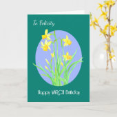 ラッパスイセンの3月のカスタムな前部かわいらしい誕生日 カード (黄色い花)