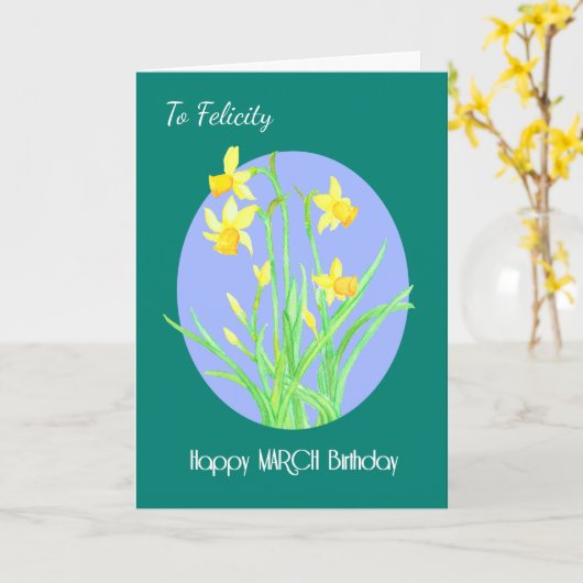 ラッパスイセンの3月のカスタムな前部かわいらしい誕生日 カード (黄色い花)