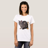 ラッパスイセンを持つ猫のスケッチ Tシャツ (正面フル)