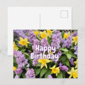ラッパーの誕生日 紫のライラックの花と黄色の水仙 ポストカード (正面/裏面)