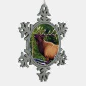 ラッパ手のオオシカBull スノーフレークピューターオーナメント (左)