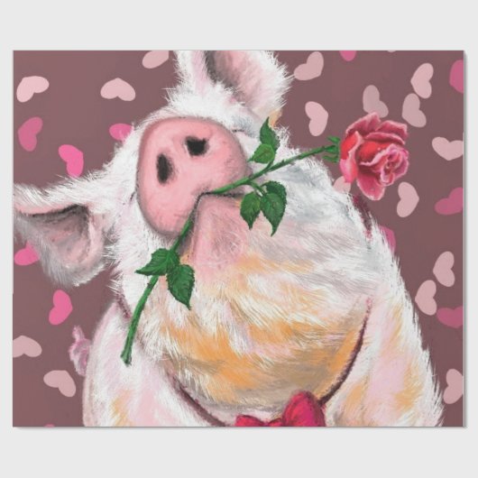 ラッピングおもしろい紙紳士ピグとバラ ラッピングペーパー (フラット)