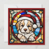 ラッピングされたクリスマスの子犬 偽ステンドグラス (正面)